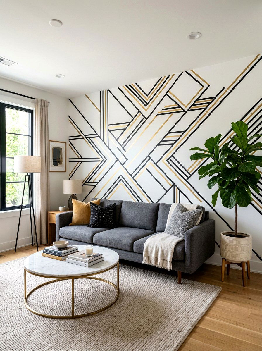 Geometric washi tape wall - 30 tape wall art display ideas