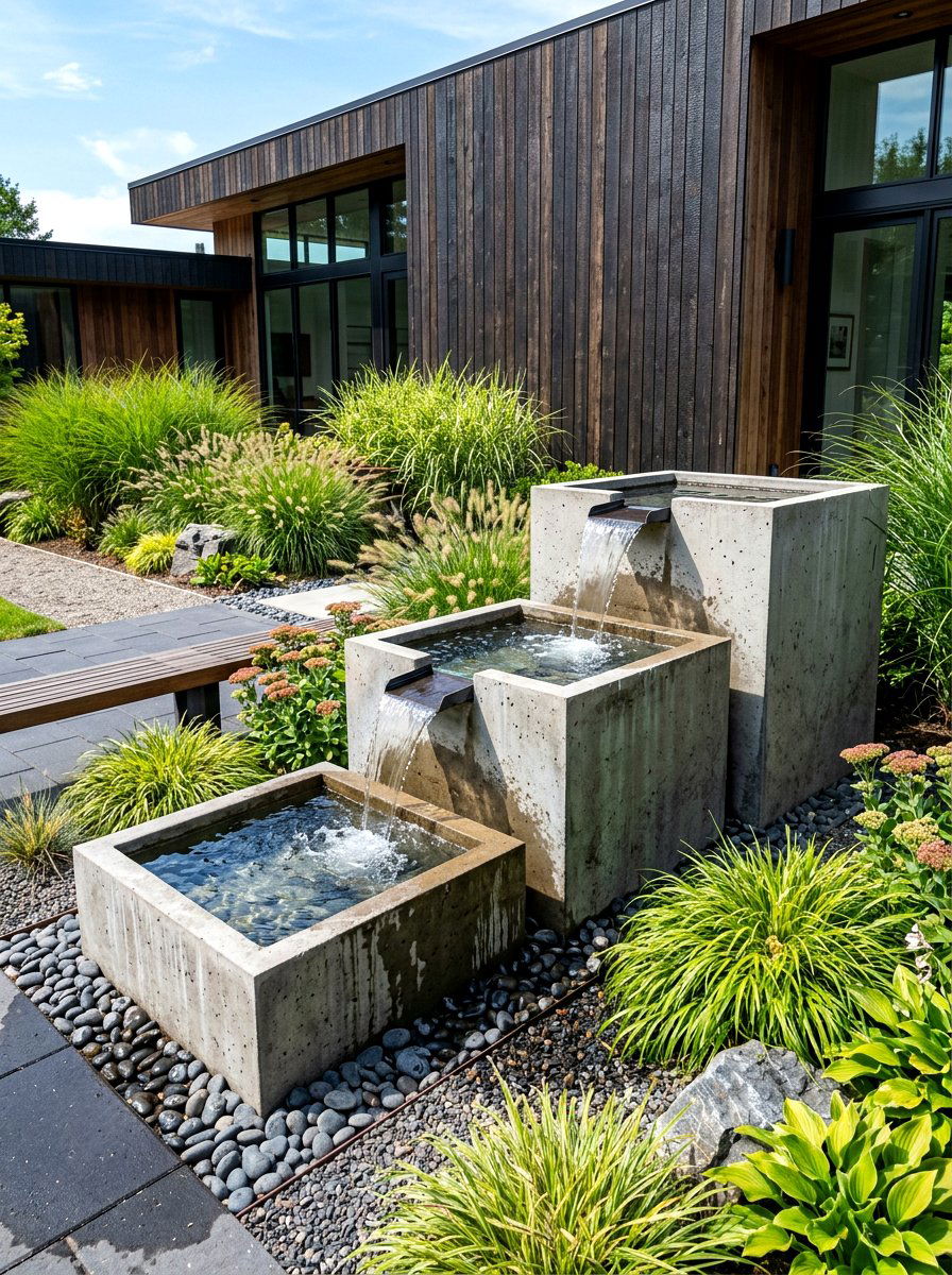 Geometric water feature - 30 front yard water feature ideas