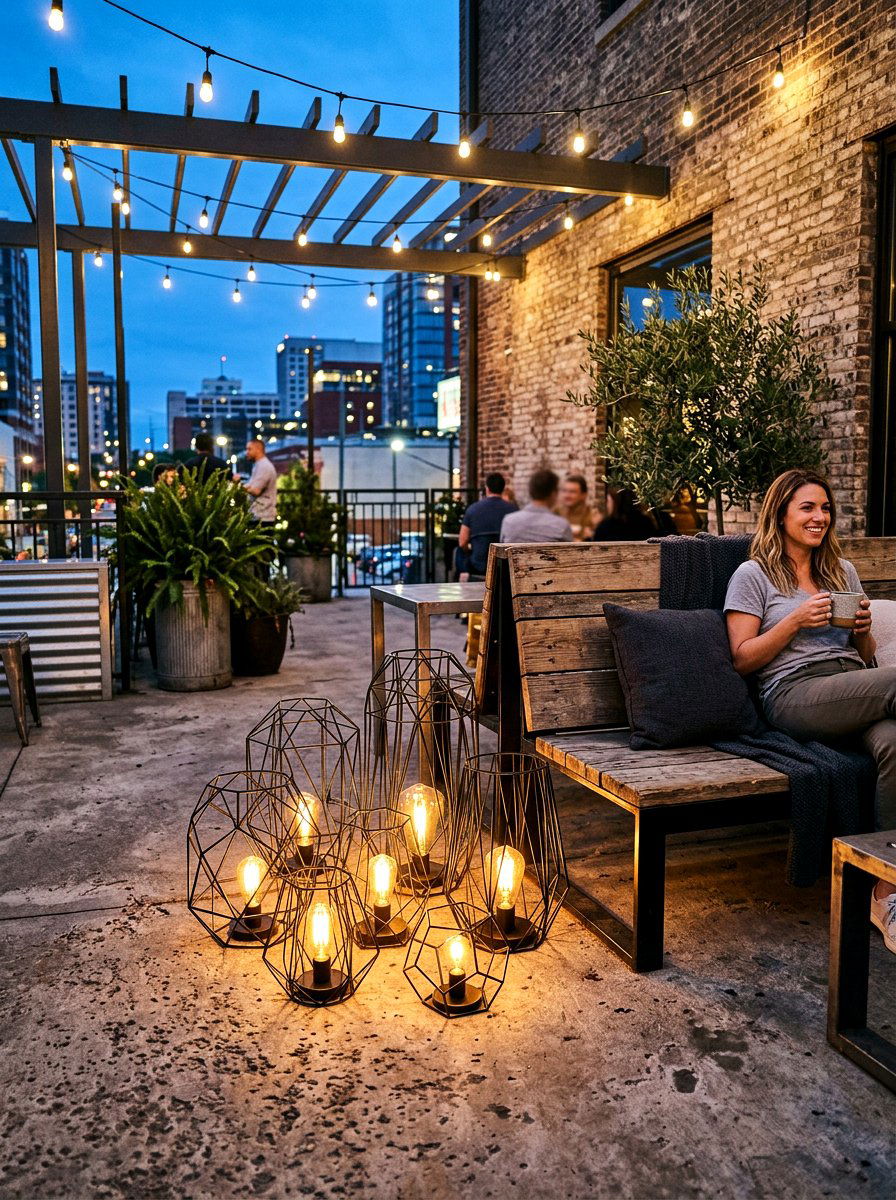 Geometric wire lanterns - 30 lantern patio cluster ideas