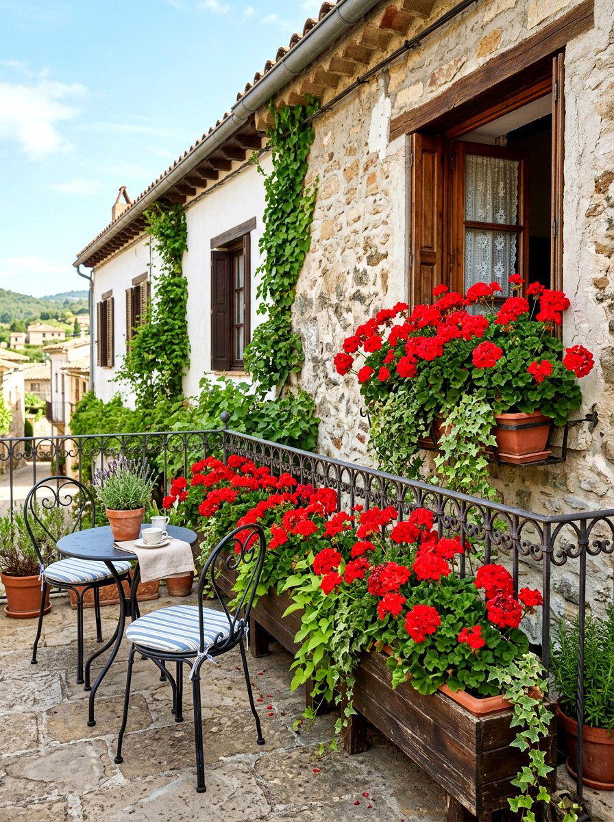 Geranium Window Boxes - 30 patio plant ideas