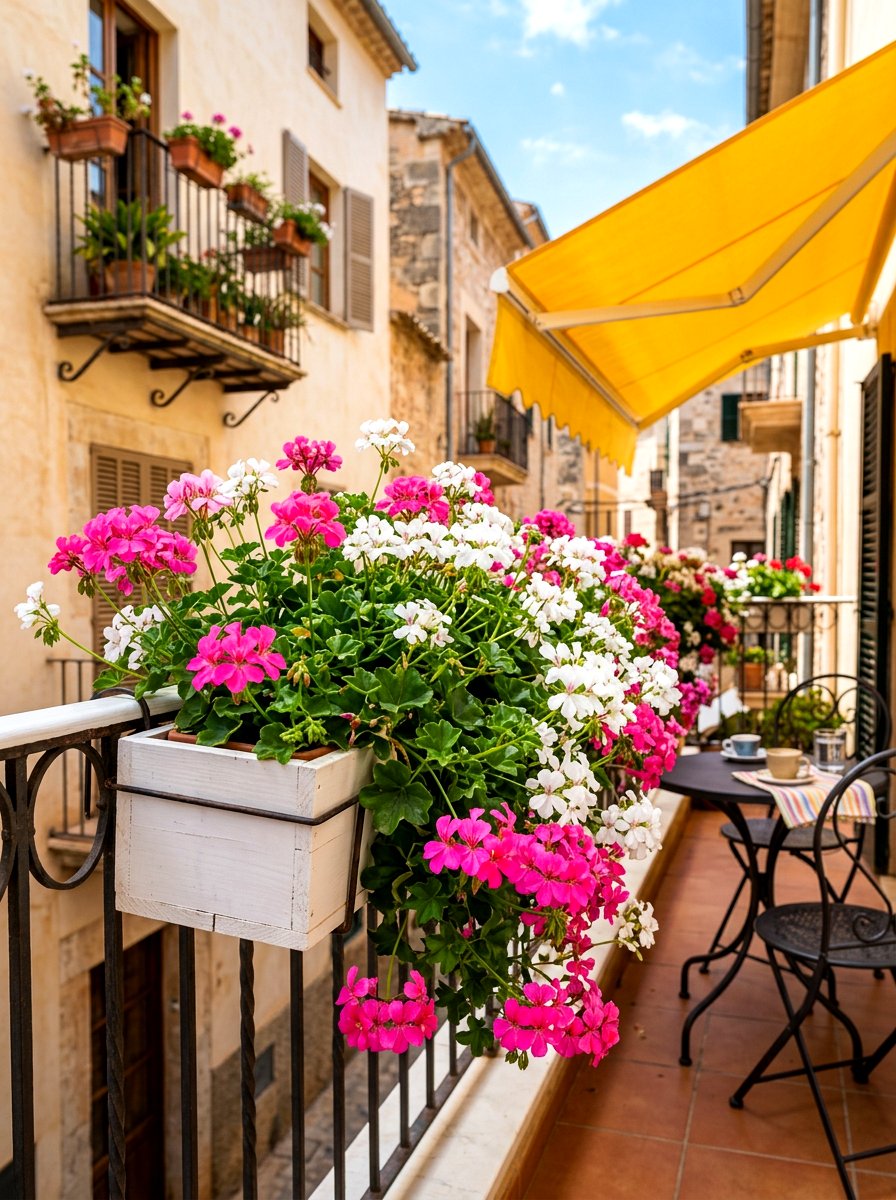 Geranium balcony box - 30 balcony flower box ideas