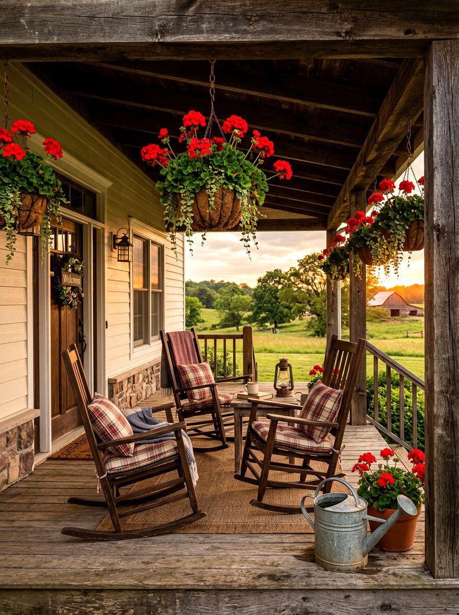 Geranium hanging basket - 30 porch floral basket ideas
