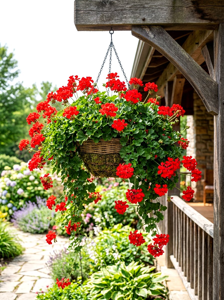 Geranium hanging flower basket - 30 hanging flower basket ideas