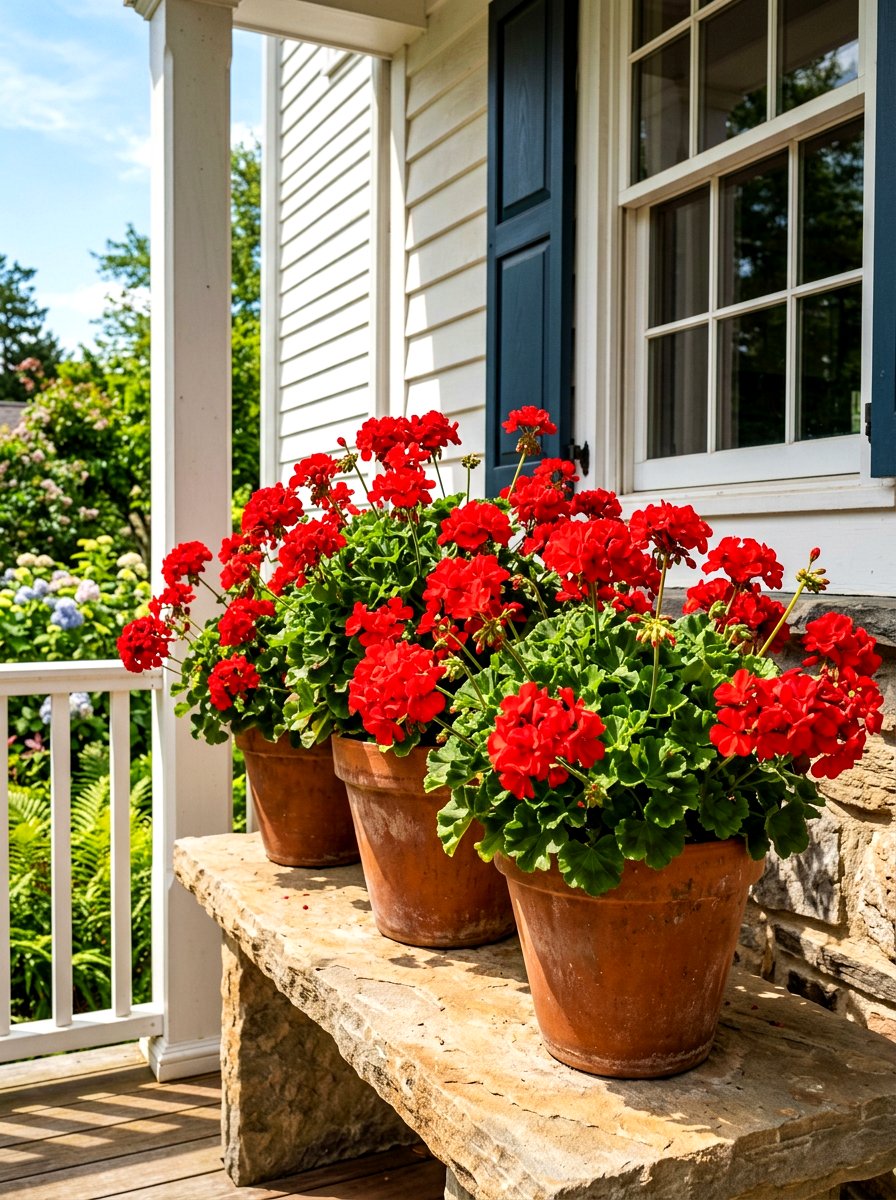 Geranium porch pots - 30 porch container garden ideas