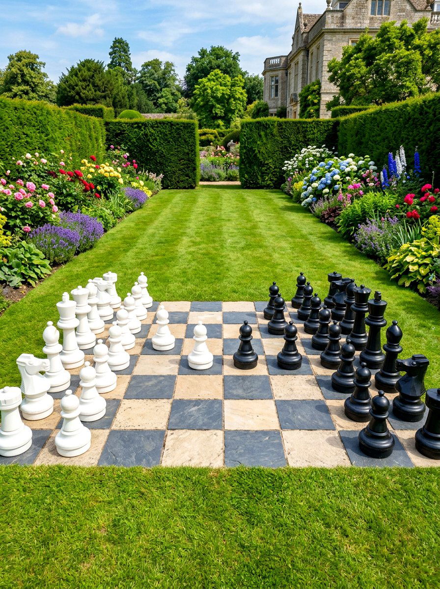 Giant Garden Chess Set - 30 outdoor chess garden ideas