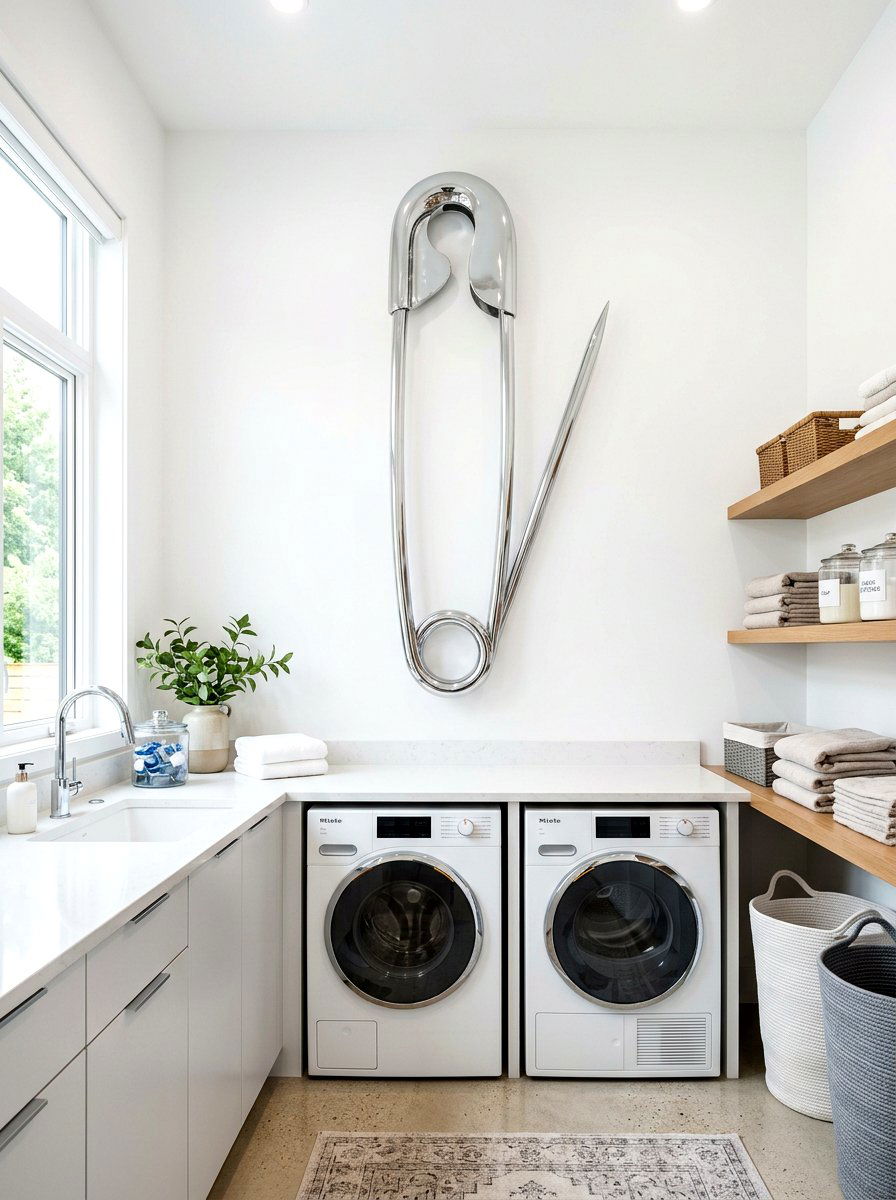 Giant Safety Pin - 30 laundry room wall decor ideas