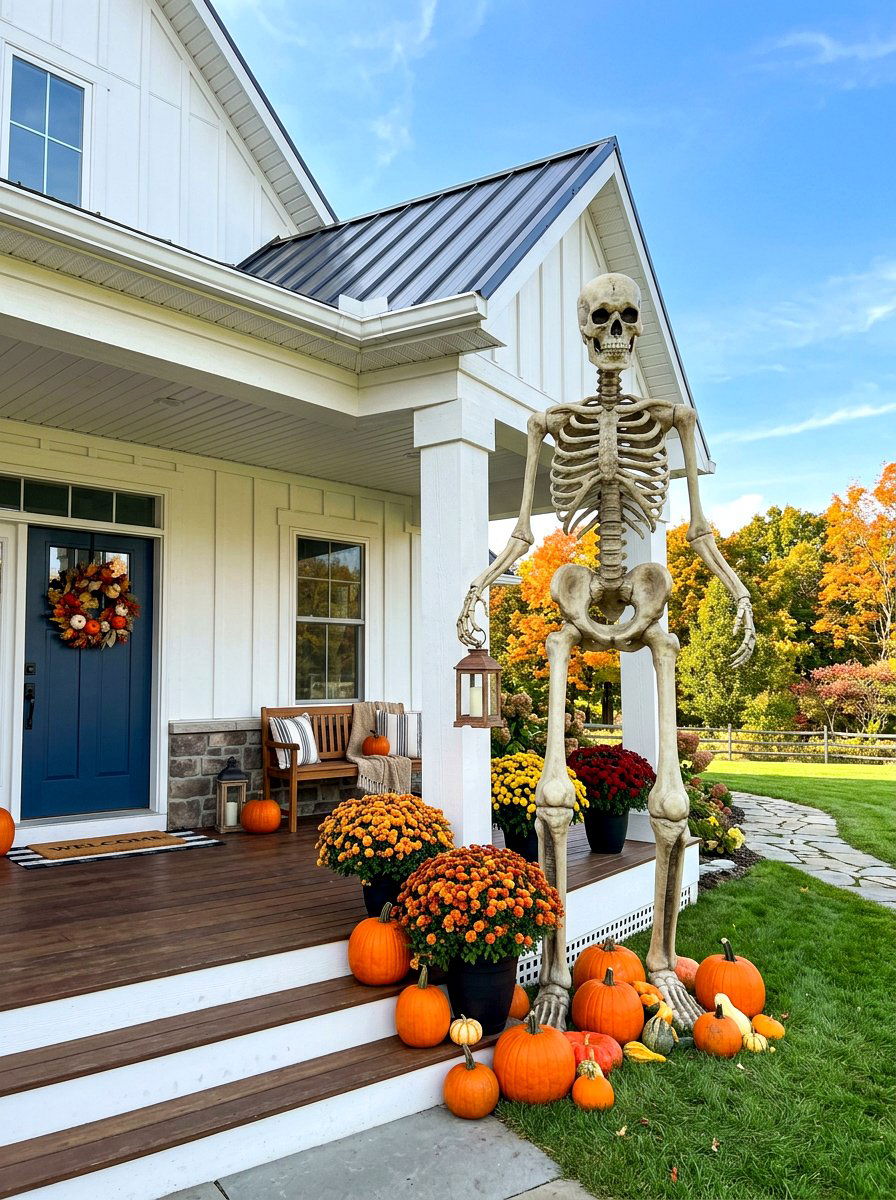 Giant Skeleton Front Porch - 30 Halloween porch ideas