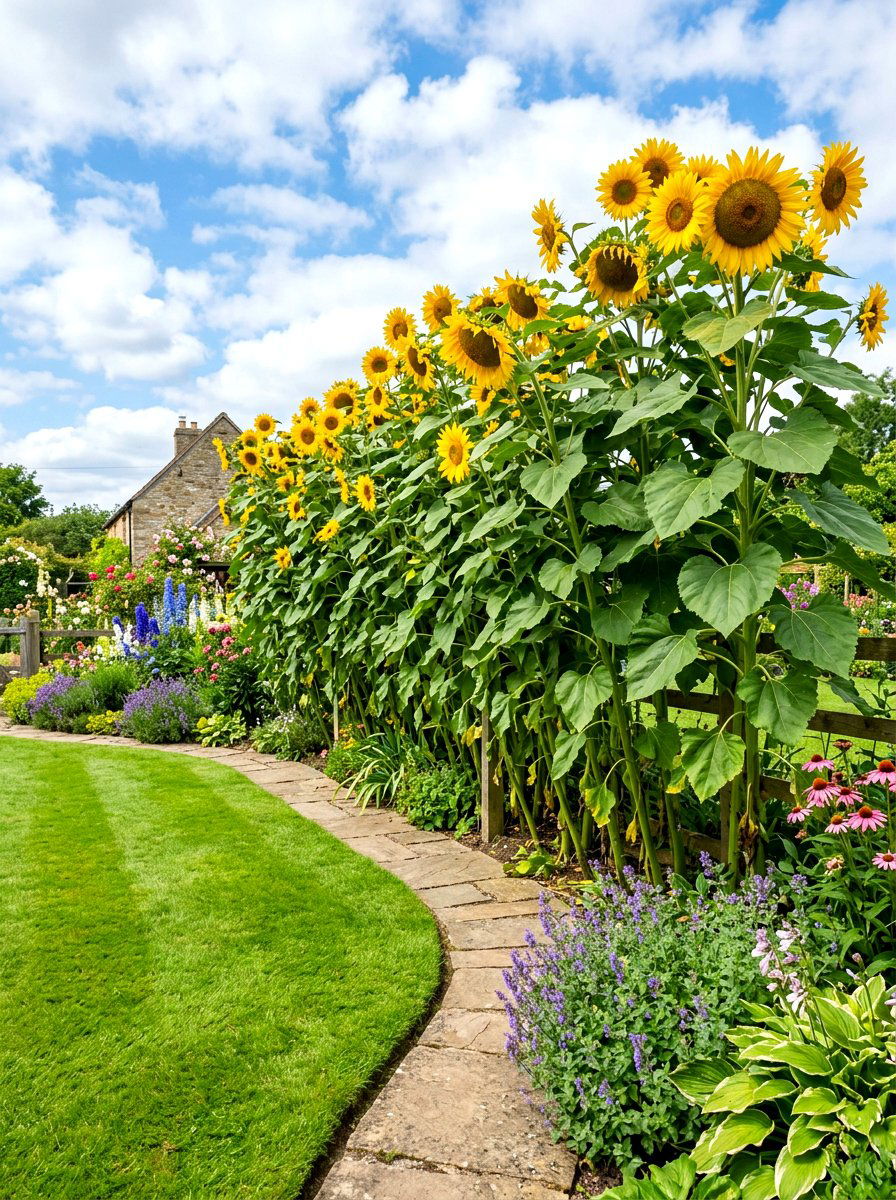 Giant Sunflower Border - 30 sunflower patch ideas