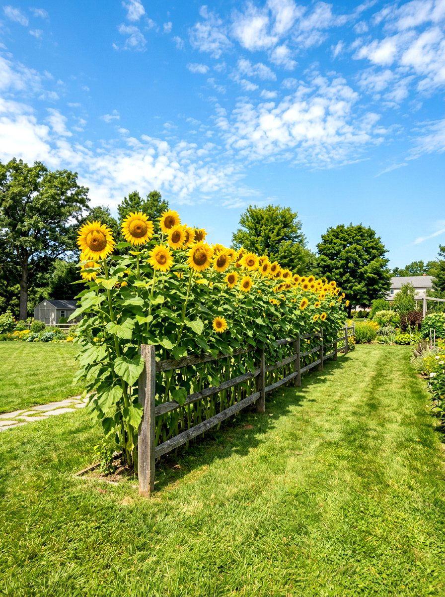 Giant Sunflower Border - 30 sunflower garden ideas