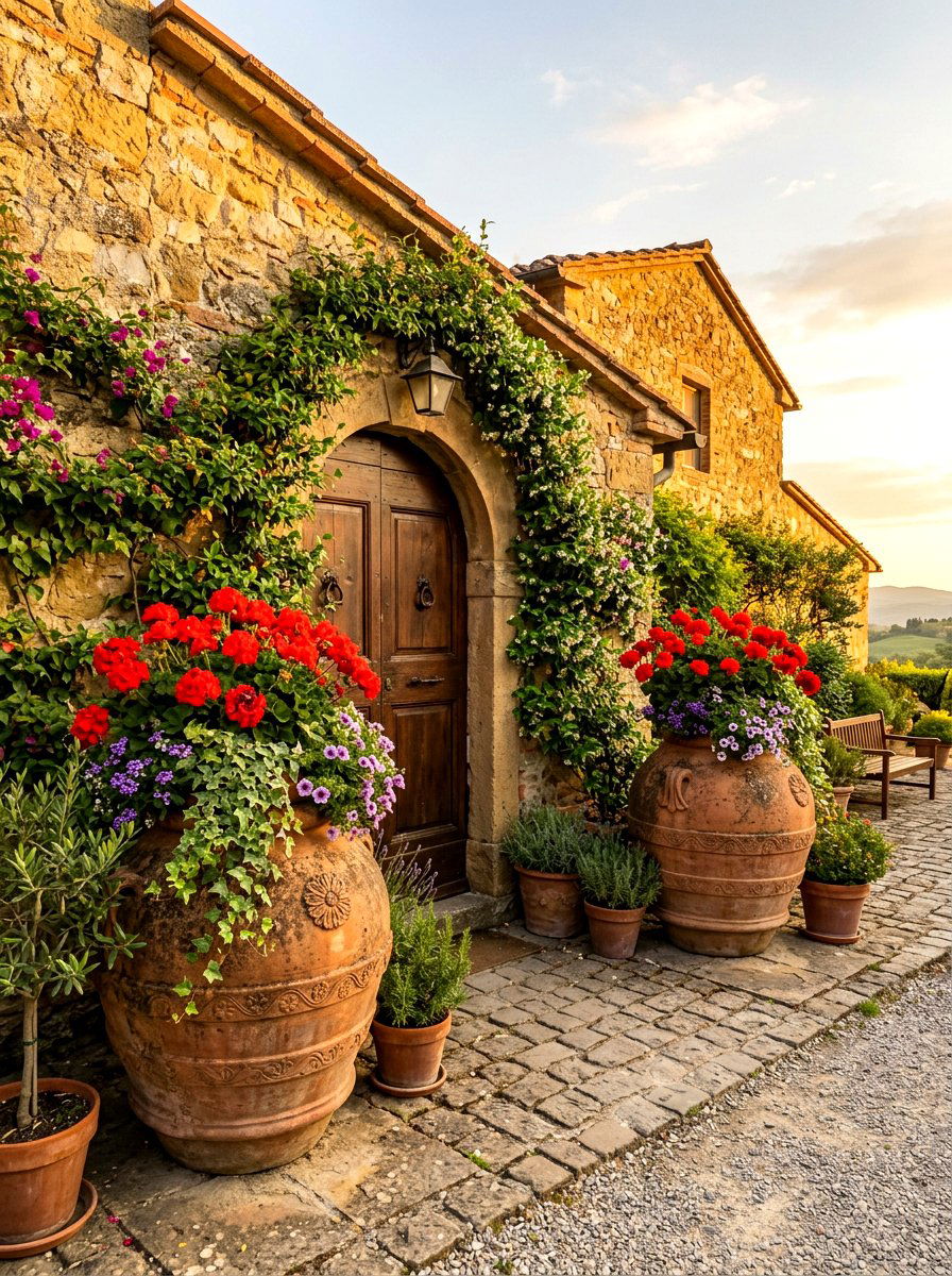 Giant Terracotta Entryway Pots - 30 oversized planter curb appeal ideas