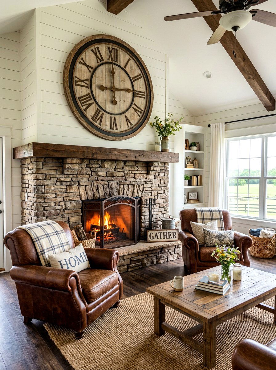 Giant wall clock - 30 living room wall decor ideas