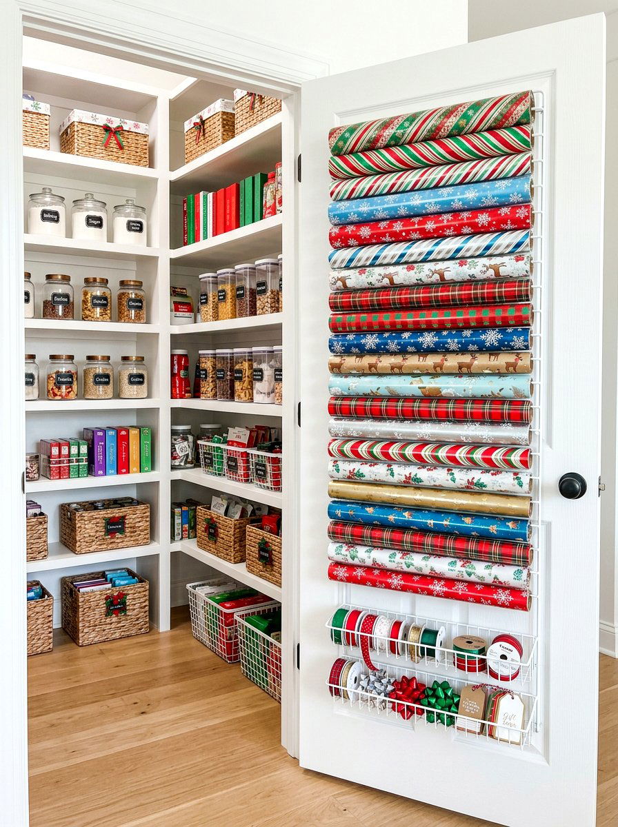 Gift Wrapping Storage Center - 30 organizing seasonal decor ideas