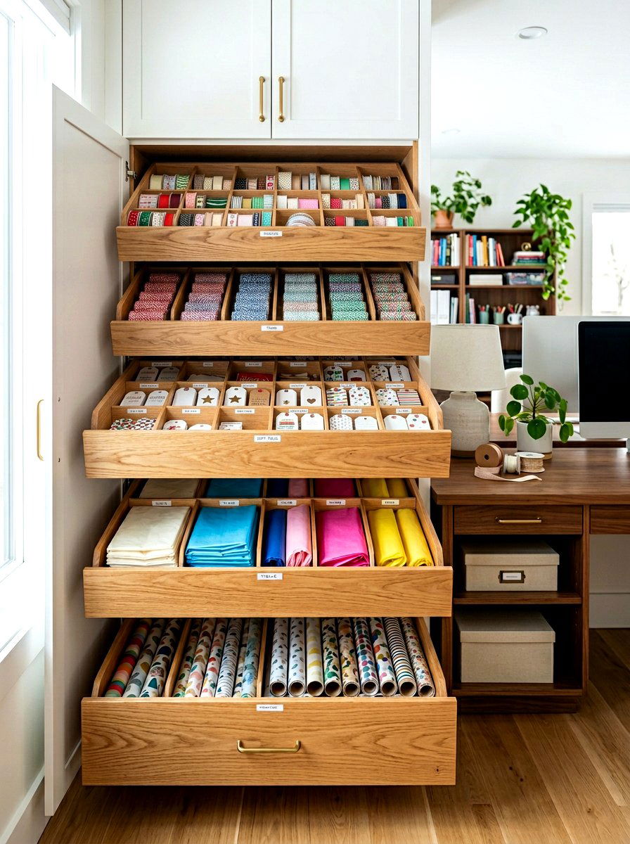 Gift wrap drawer system - 30 gift wrapping station ideas