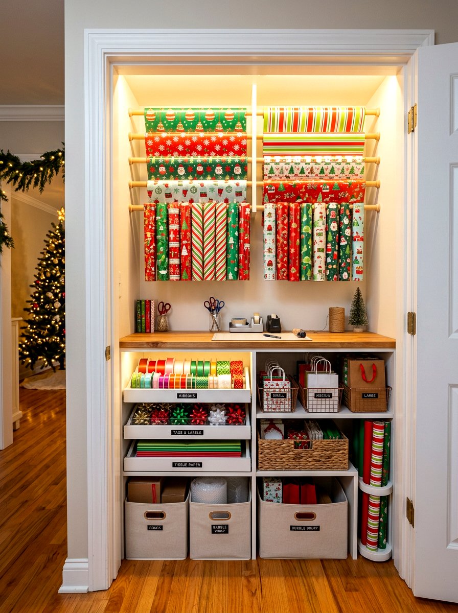 Gift wrapping station closet - 30 craft corner ideas