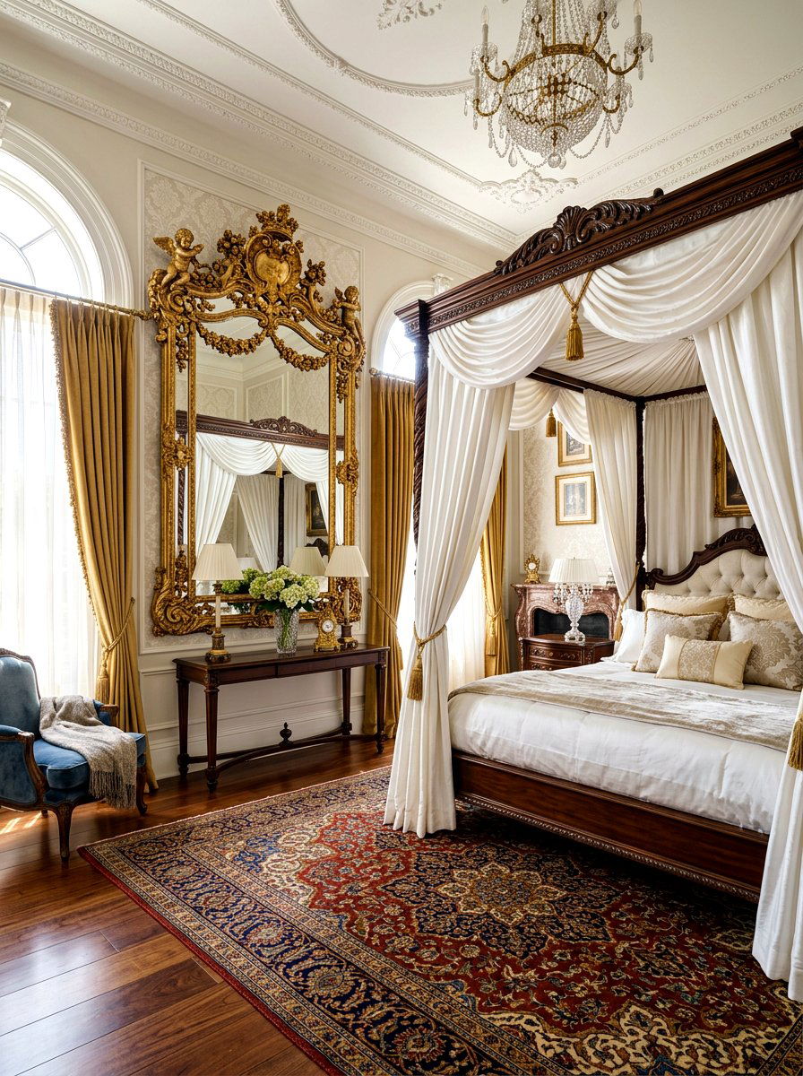Gilded Baroque Mirror Master Bedroom - 30 oversized mirror leaning wall ideas