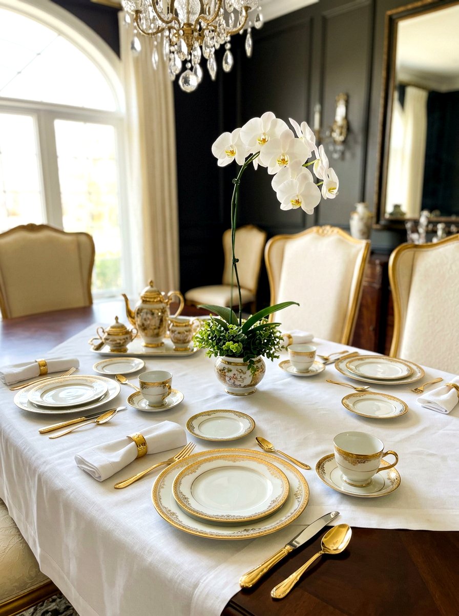 Gilded Edge Porcelain Set - 30 English tea tablescape ideas