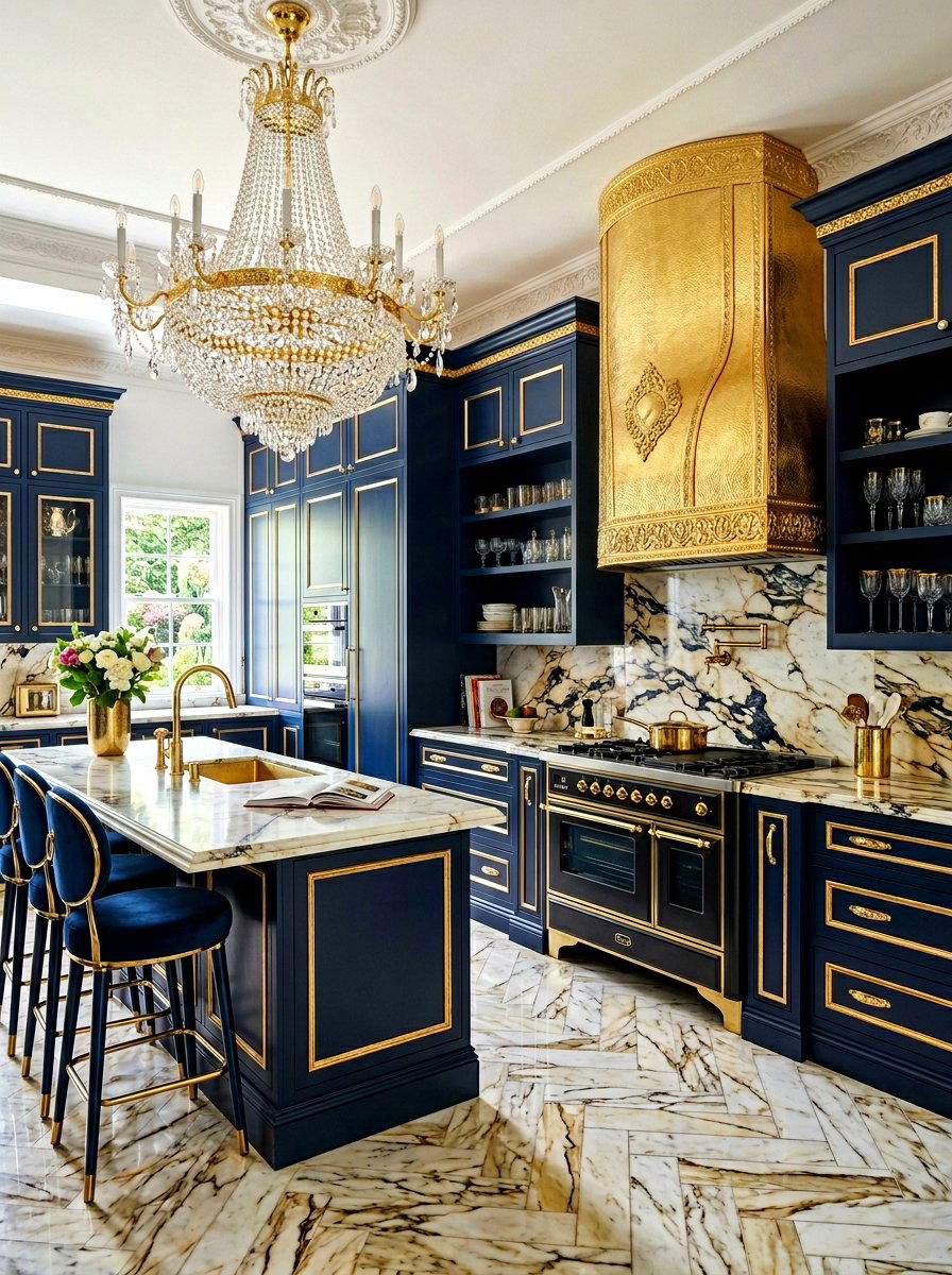 Gilded Gold Barrel Range Hood - 30 rounded kitchen hood ideas