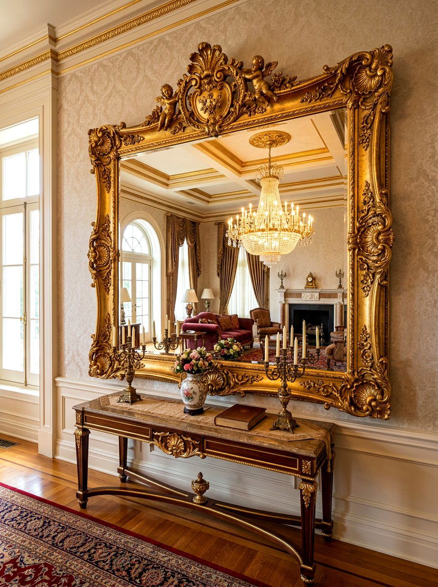 Gilded Wall Mirror - 30 old money lounge ideas