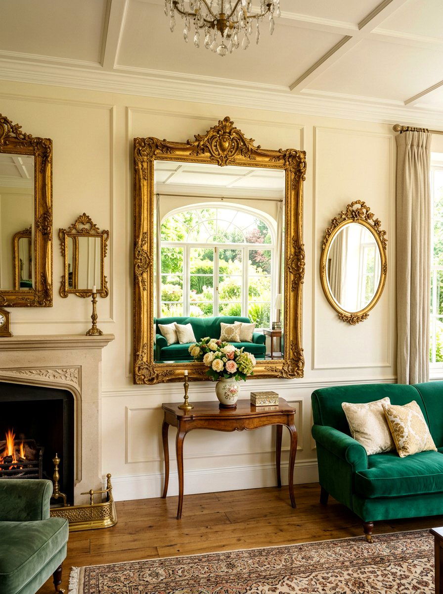 Gilded Wall Mirrors - 30 English country living room ideas