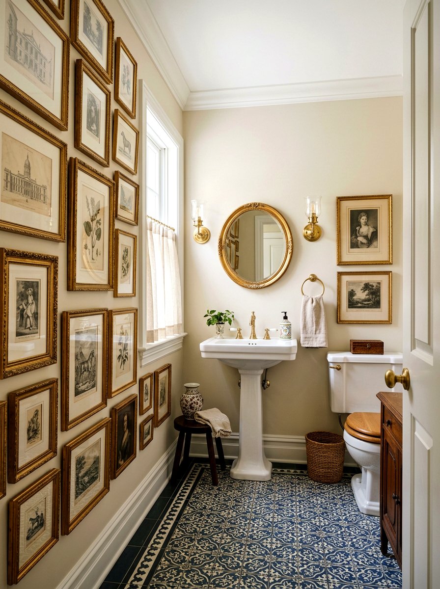 Gilded frame artwork - 30 traditional powder room ideas