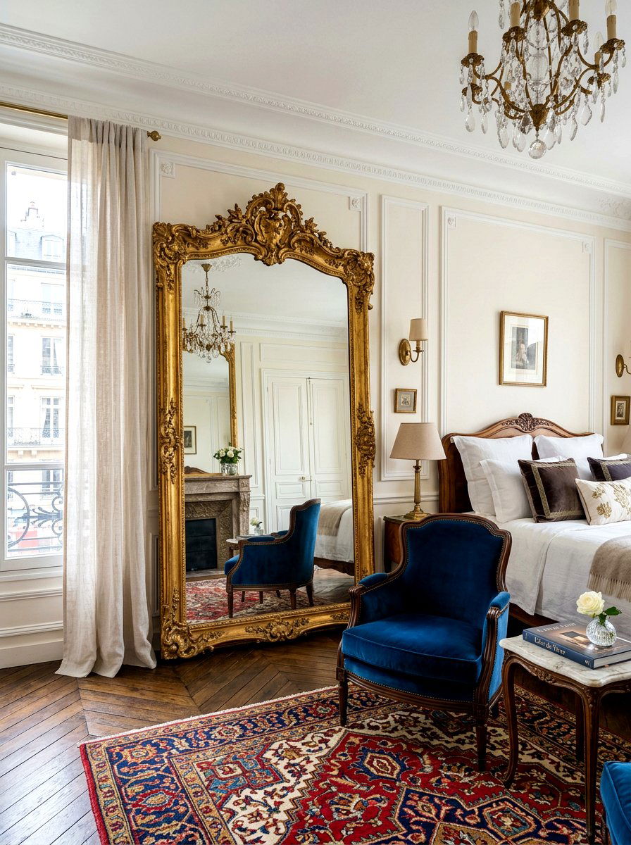 Gilded mirror - 30 Parisian hotel bedroom ideas