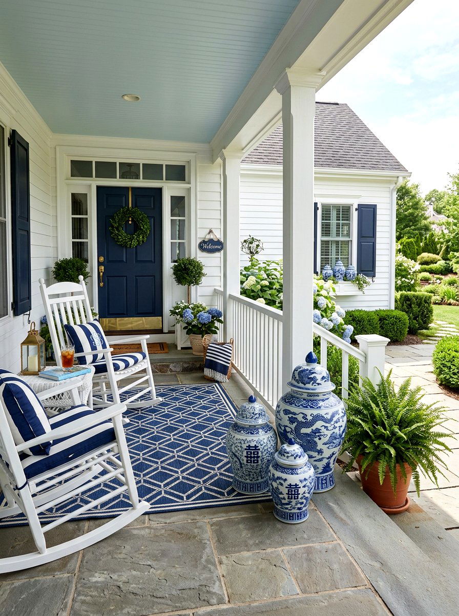 Ginger Jar Porch Accent - 30 coastal prep porch ideas
