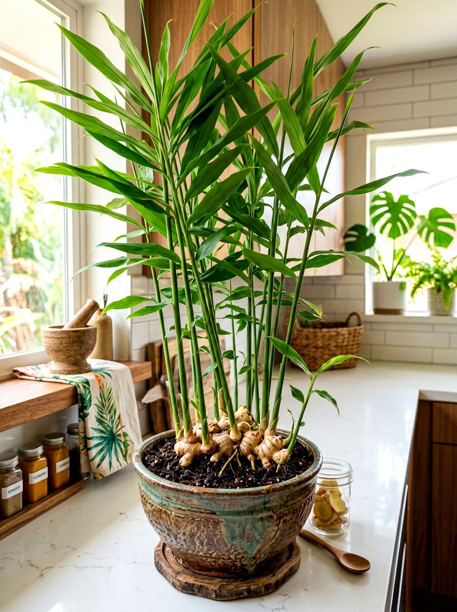 Ginger Root Growing In Indoor Pot - 30 windowsill vegetable garden ideas