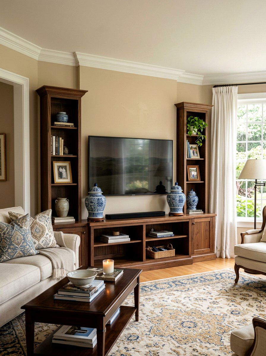 Ginger jar TV stand decor - 30 ginger jar living room ideas