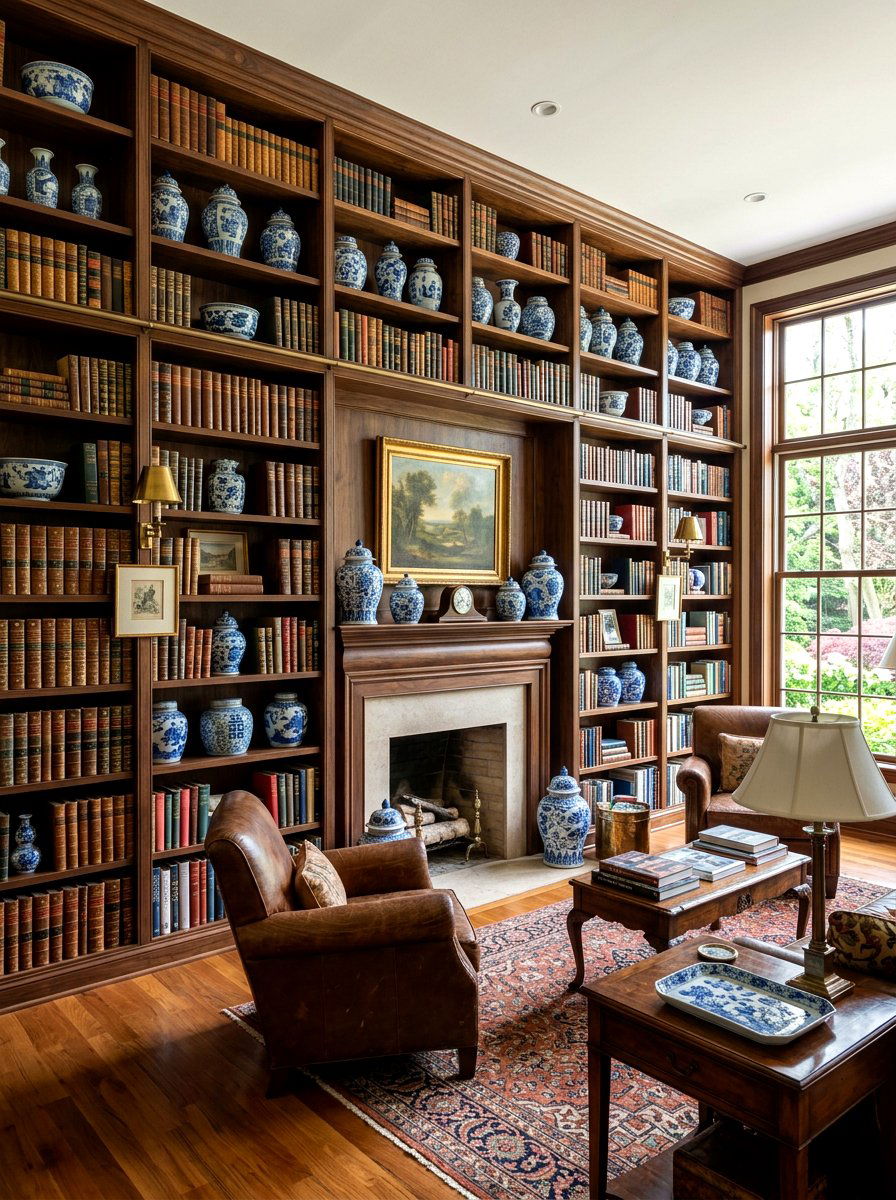Ginger jar built in bookshelf - 30 ginger jar living room ideas
