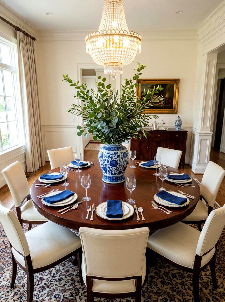 Ginger jar dining table centerpiece - 30 blue and white ginger jar decor ideas