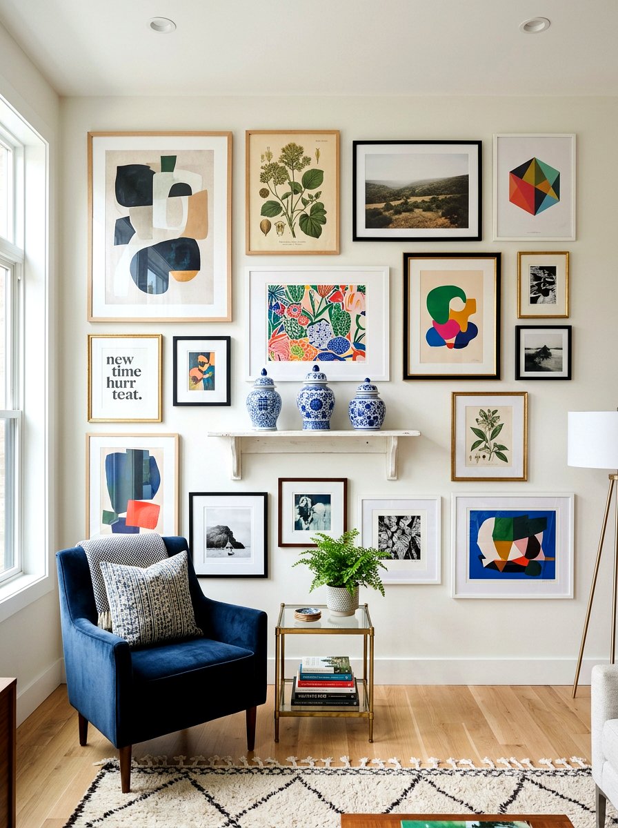 Ginger jar gallery wall shelf - 30 blue and white ginger jar decor ideas