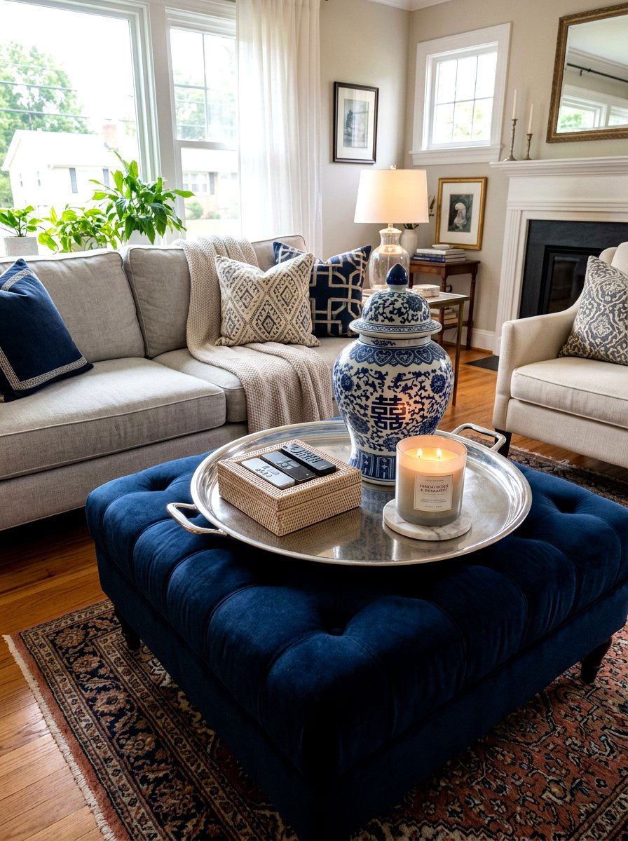 Ginger jar ottoman tray - 30 ginger jar living room ideas