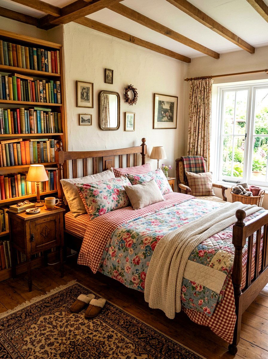 Gingham And Floral Mixed Bedding - 30 floral bedding aesthetic ideas