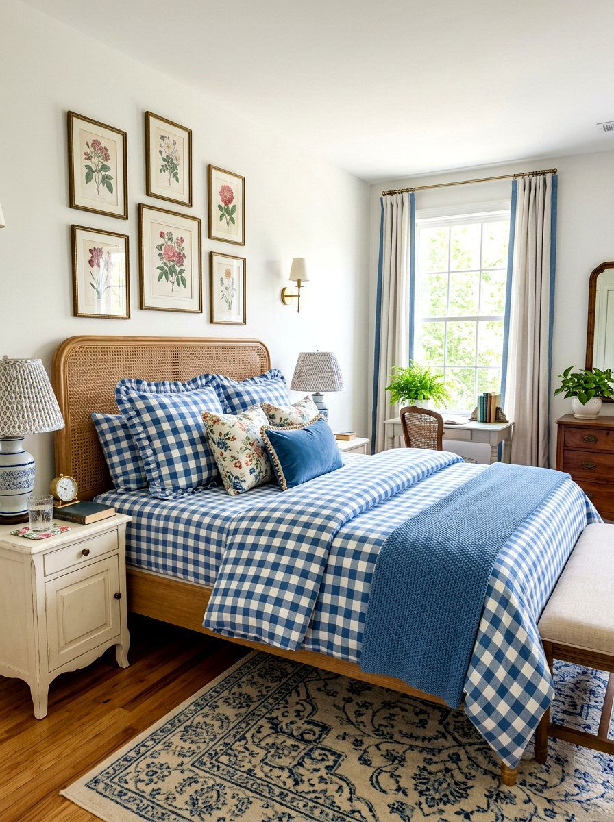 Gingham Bedding Bedroom Theme - 30 grandmillennial bedroom ideas