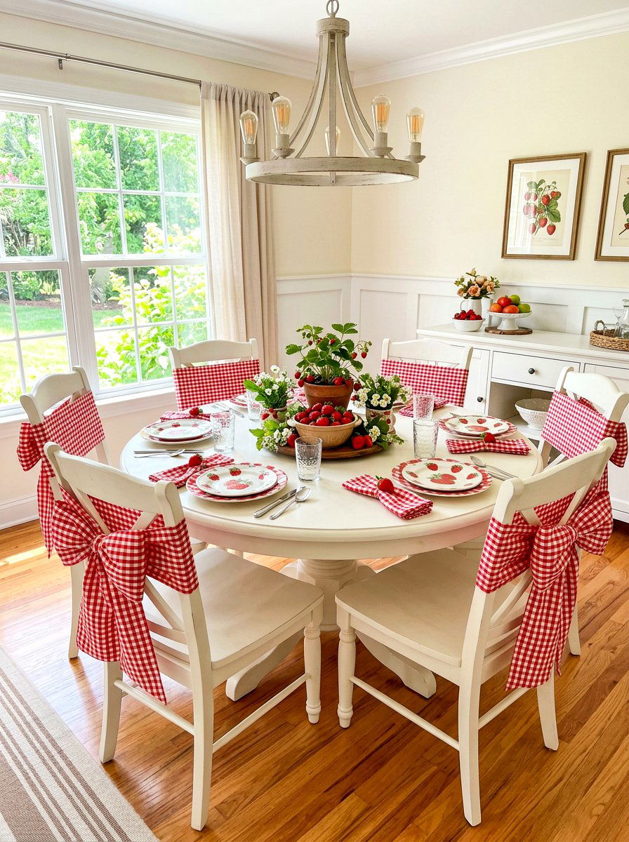 Gingham Chair Bows - 30 strawberry table decor ideas