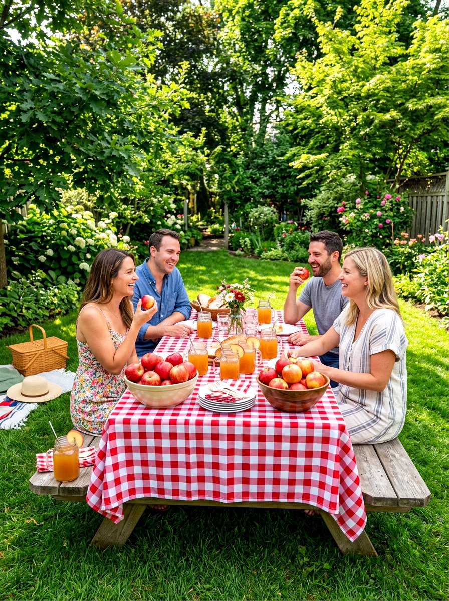 Gingham Check Apple Table - 30 fruit market tablescape ideas