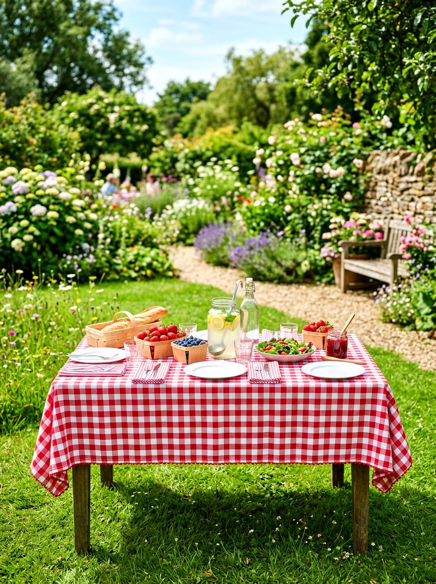 Gingham Check Outdoor Table - 30 garden party tablescape ideas