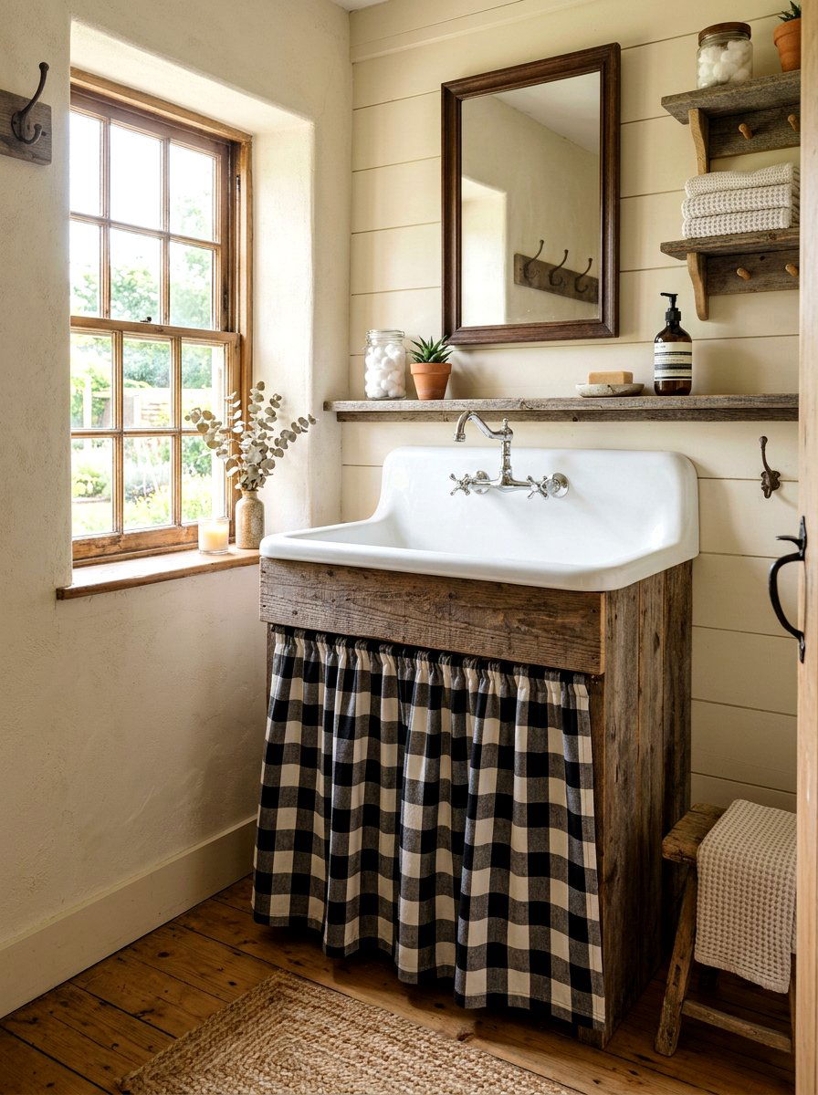 Gingham Check Powder Room Sink - 30 skirted powder room sink ideas