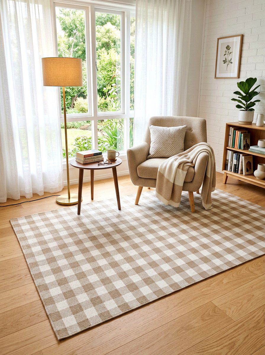 Gingham Check Rug - 30 English country bedroom decor ideas