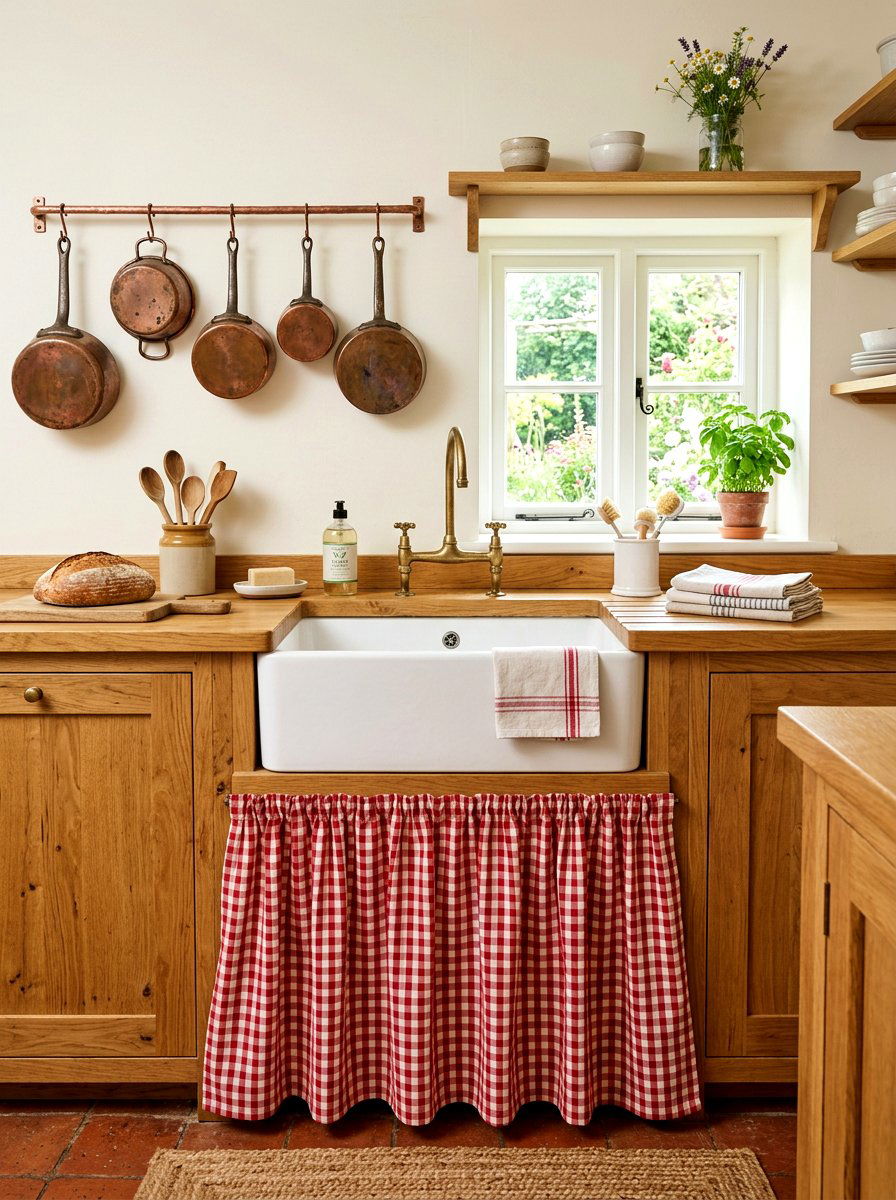 Gingham Check Sink Skirt - 30 sink skirt kitchen ideas