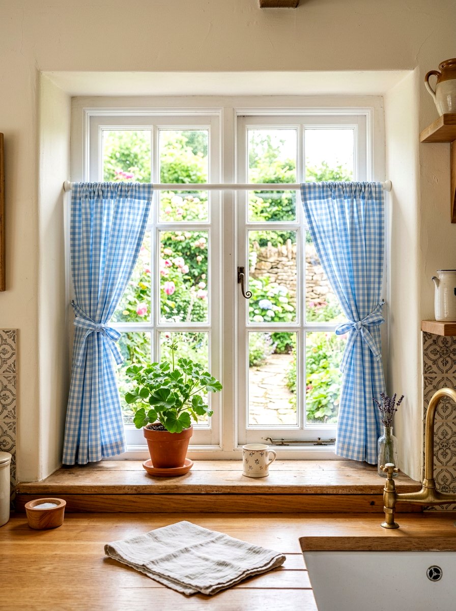 Gingham Pattern Curtains - 30 cottage home decor ideas