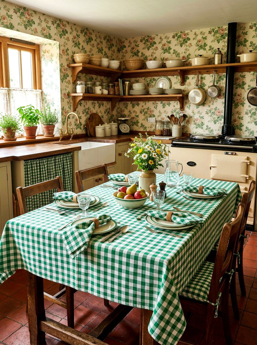 Gingham Pattern Kitchen Linens - 30 cabbagecore kitchen ideas