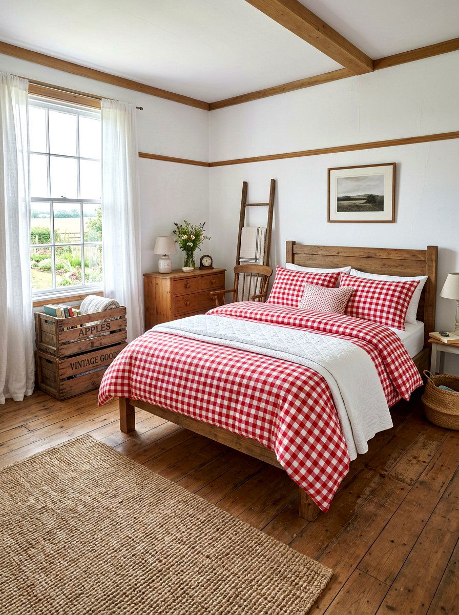 Gingham Pattern Vintage Bedroom - 30 cottage vintage bedroom ideas