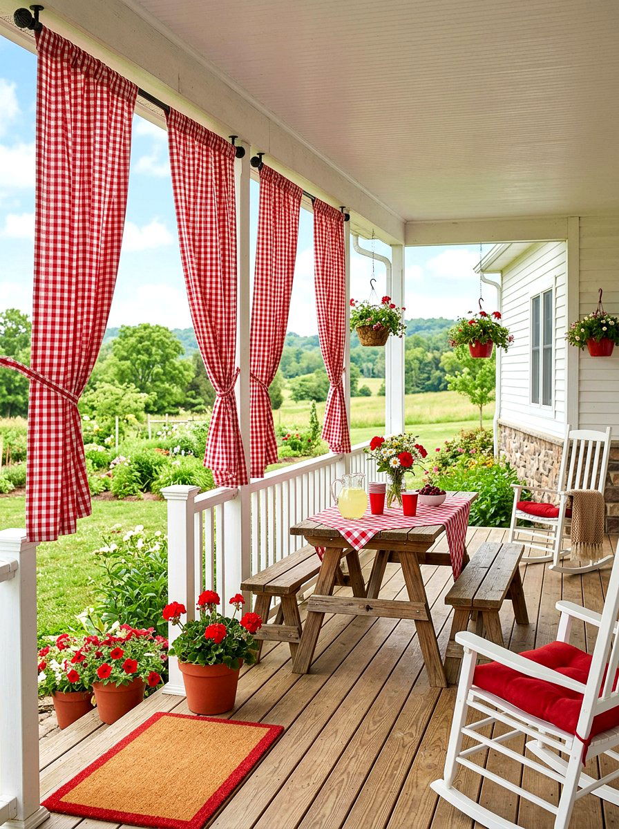 Gingham Porch Cafe Curtains - 30 porch with cafe curtains ideas