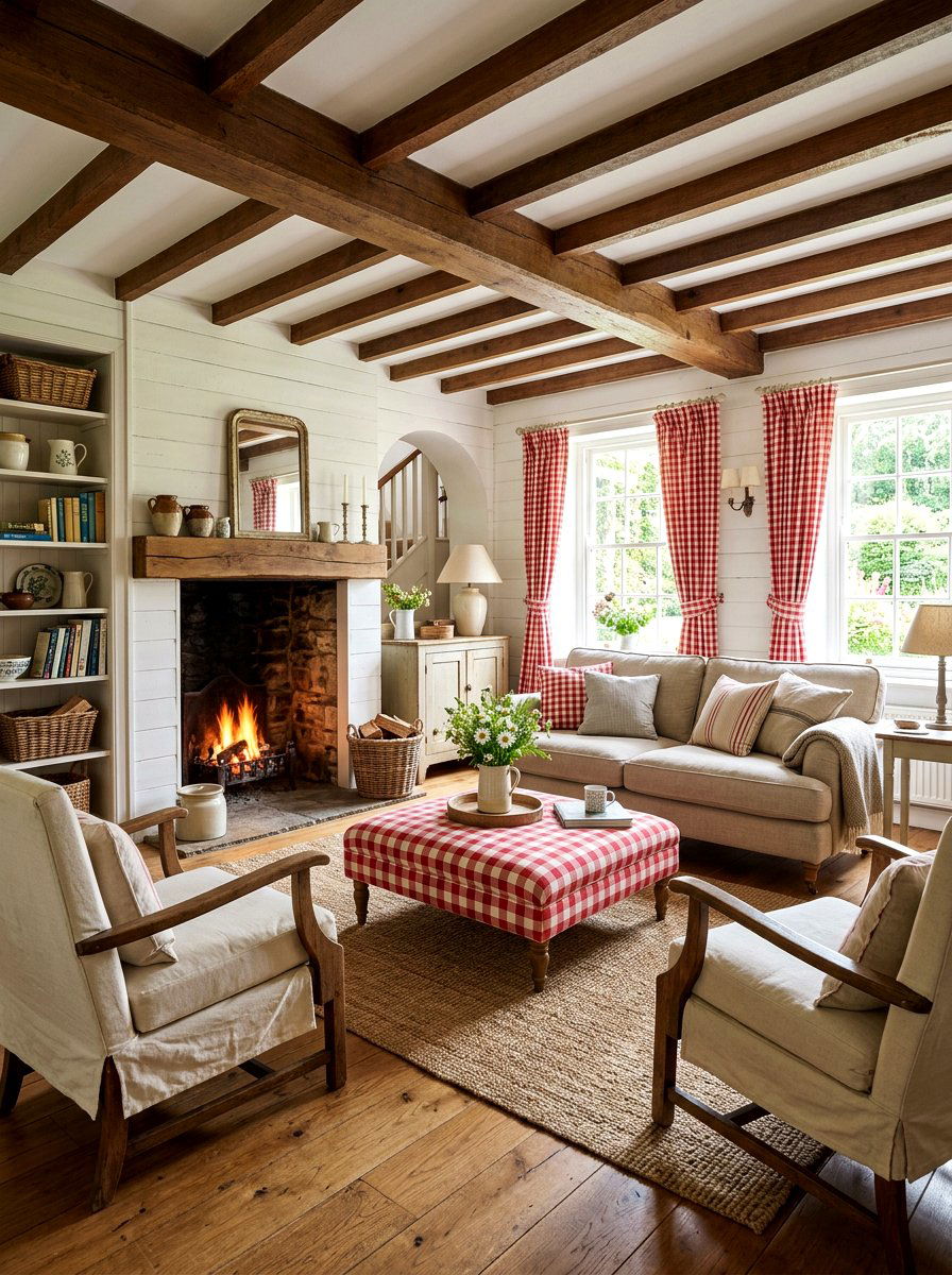 Gingham Print Decor - 30 cottage living room decor ideas