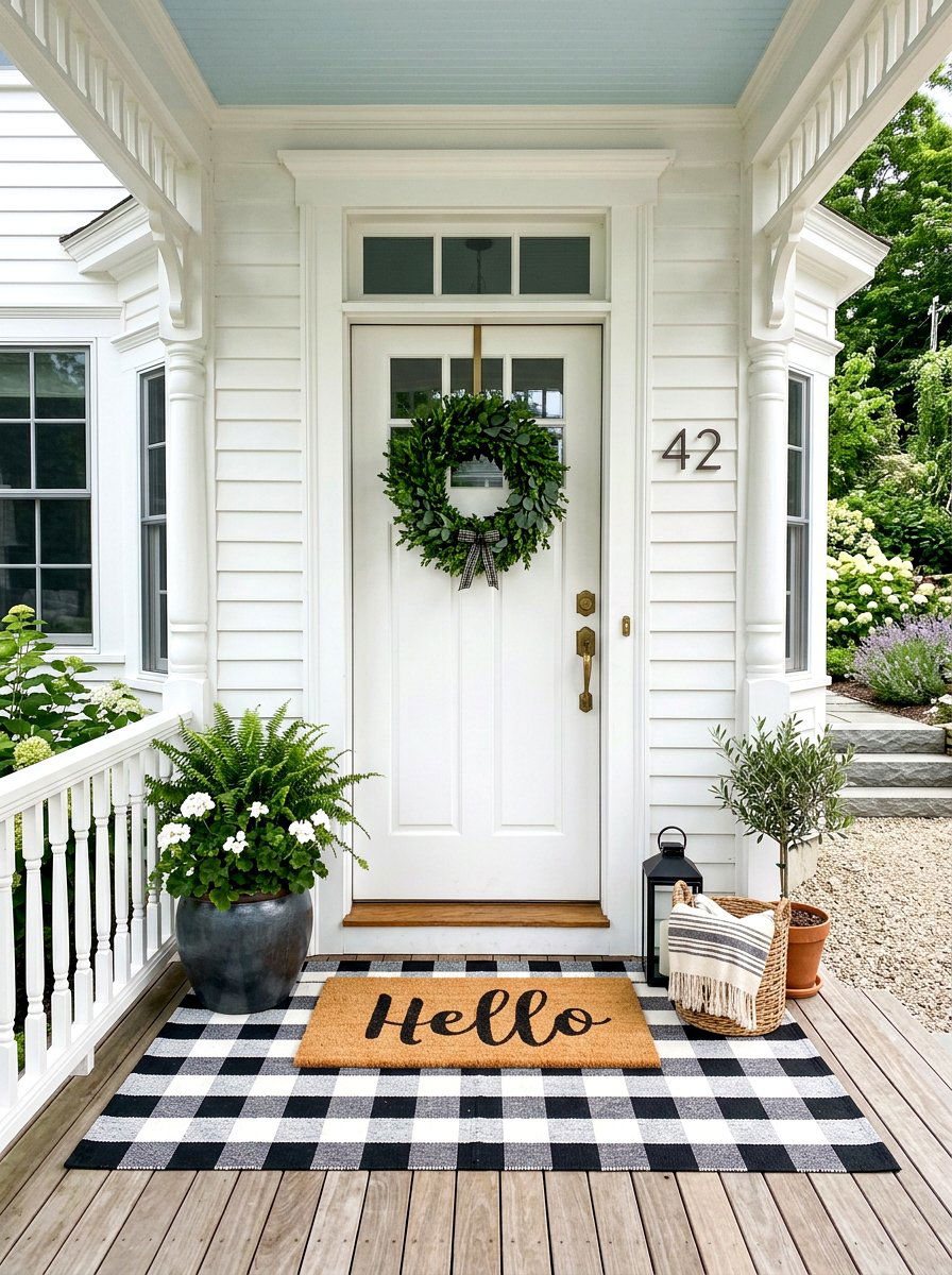 Gingham Print Layered Entryway Rug - 30 entrance rug layering ideas