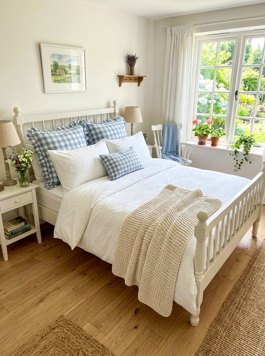 Gingham Print Pillow - 30 cottagecore bedroom ideas