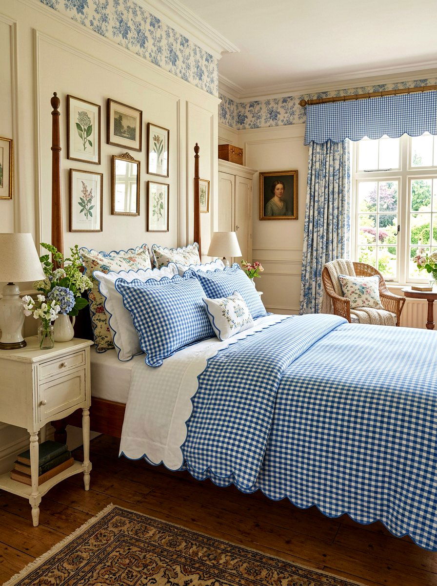 Gingham Print Scalloped Bedding - 30 scalloped pillow bedding ideas