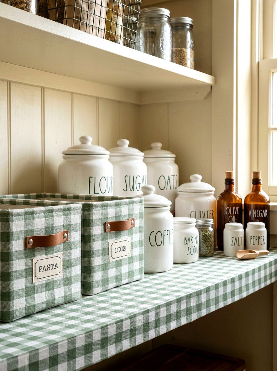 Gingham Print Shelf - 30 spring shelf styling ideas aesthetic