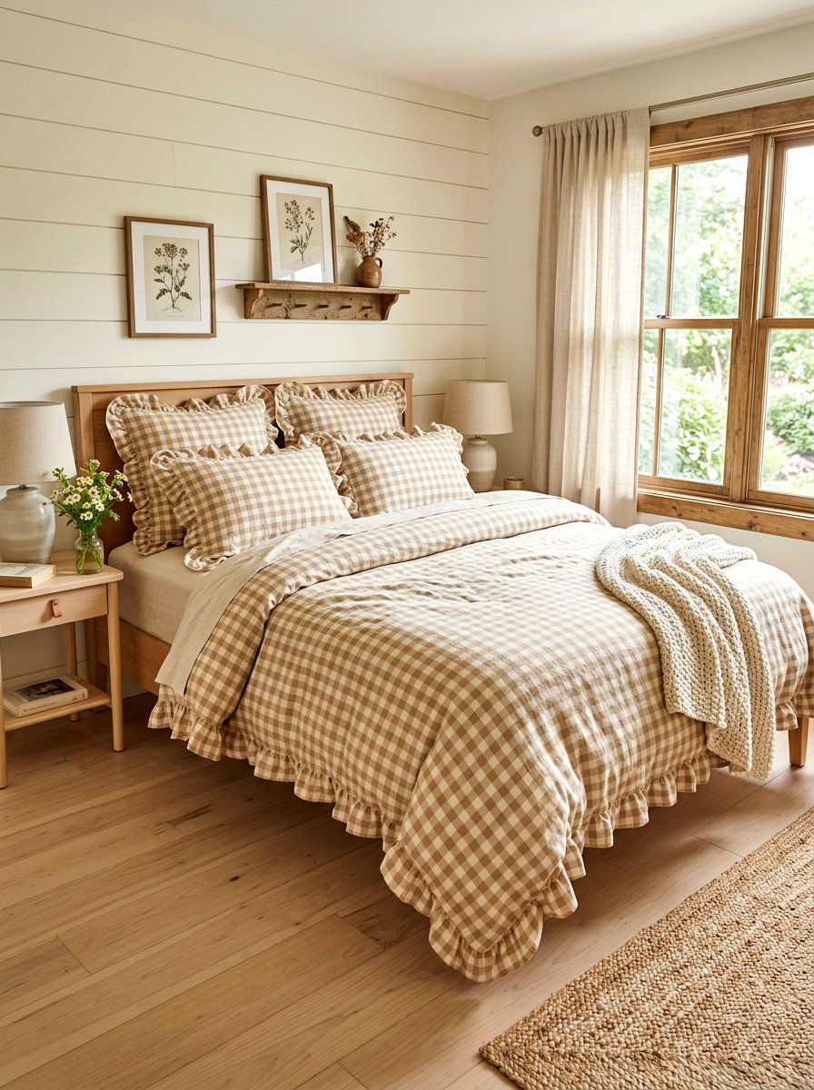Gingham Ruffled Linen Bedding - 30 ruffled linen bedding ideas